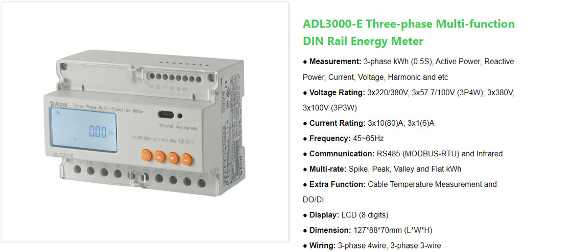 ADL3000 Modbus RTU three phase Din Rail Energy Meter UL Certification